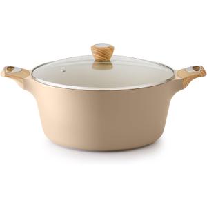 SENSARTE Ceramic Nonstick Stock Pot with Lid, 2.6/4.5/6.6/8.5 QT Soup Pot Casserole Pot, Non-toxic Healthy Pasta Pot, Large Cooking Pot Stew Pot, Induction Compatible, PFOA PFAS PTFE Free, Taupe