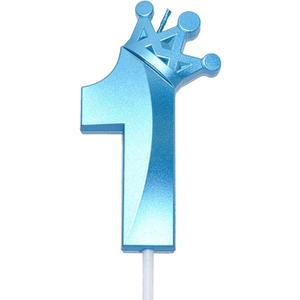 Blue Number 1 Birthday Cake Candle, 3D Shape Crown Birthday Number Candle, 1st Birthday Party Blue Theme Cake Topper Decorations (Blue 1)