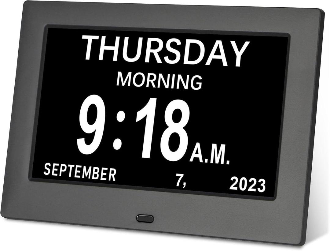 7 inch Digital Day Dementia Clock for Seniors, Large Medication Reminders Calendar Clock with Day of The Week, Date Time for Elderly Vision Impaired, Memory Loss, Black