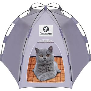 Yanvega Cat Tent Cat Beds for Indoor Cats Pet Supplies, 23.6" 23.6" 16.8" Cat Pop Up Tent Collapsible Cat House Cat Cave Outdoor, No Assemble Required High Elastic Frame with Ground Nail Gray