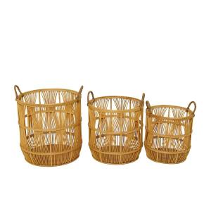 Wood Handmade Storage Basket with Handles (Set of 3) 042003