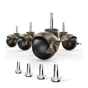HOLKIE Casters for Furniture Legs Ball Caster Wheels Set of 4, 2 inch Locking Stem Swivel Castors for Chair, 5/16" x 1-1/2" Grip Neck Spherical Brass Vintage Antique Wheel