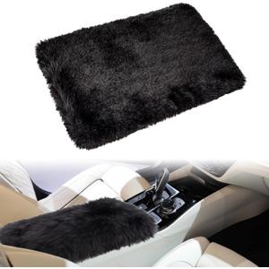 MAQIHAN Center Console Cover - Faux Sheepskin Pad for Furry Car Accessories for Women Soft Arm Rest Cover for Car Interior Fluffy Middle Console Cover Black Armrest Cushion for SUV Truck Car Gifts