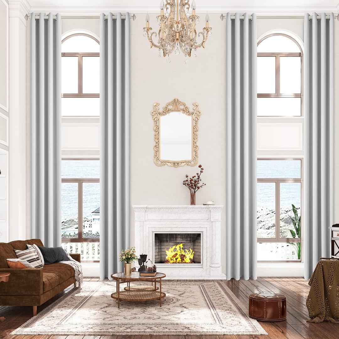 Sanceor Blackout Extra Long Curtain,2 Story Drape with Grommet for High Ceiling,16ft Length,Thermal Insulated Blackout Extra Tall Curtain (Pale Gray,1 Panel,52 x 192 Inch)