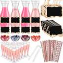 Mumufy 82 Pcs Mimosa Bar Supplies 34 oz Plastic Water Carafe with Lids Plastic Champagne Flutes Pitchers for Drinks with Serving Bowls Serving Tongs Chalkboard Stickers Straws(Groovy,Mixed Colors)