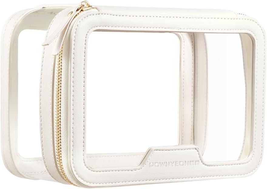 ROWNYEON Clear Makeup Case Toiletry Bag Multipurpose Travel Makeup Train Case Portable Cosmetic Organizer Transparent Storage Bag (White1)