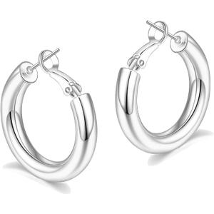 sovesi Chunky Gold Hoop Earrings for Women with 925 Sterling Silver Post, 14K Gold Plated Small Thick Gold Hoops Earrings for Women
