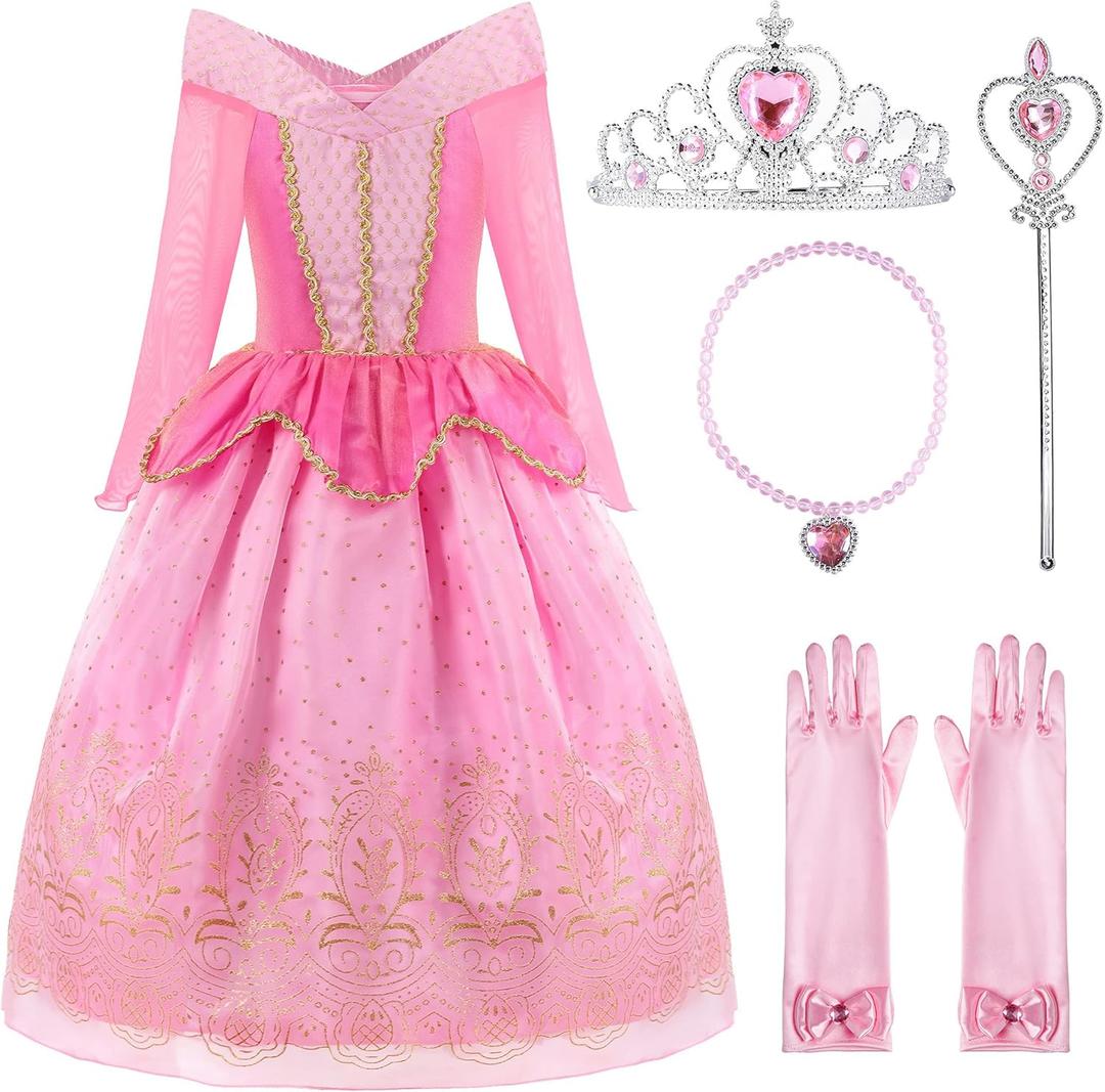 ReliBeauty Girls Princess Dress up Costume with Accessories, 5, Pink