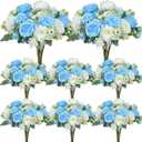 Geosar 4 Bundles Artificial Peonies Flowers Fake Silk Peony Bouquet Faux Peonies Flowers Bulk for Decoration Vase Floral Arrangements Wedding Party Table (Blue,White)