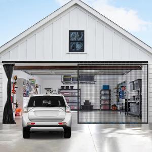 Sliding Garage Door Screen 16x7FT for 2 Car Garage Doors, Magnetic Garage Screen with Track Closure, Heavy-Duty New 275g/ Mesh, Retractable Garage Door Screen for Patio, Outdoor, Gym
