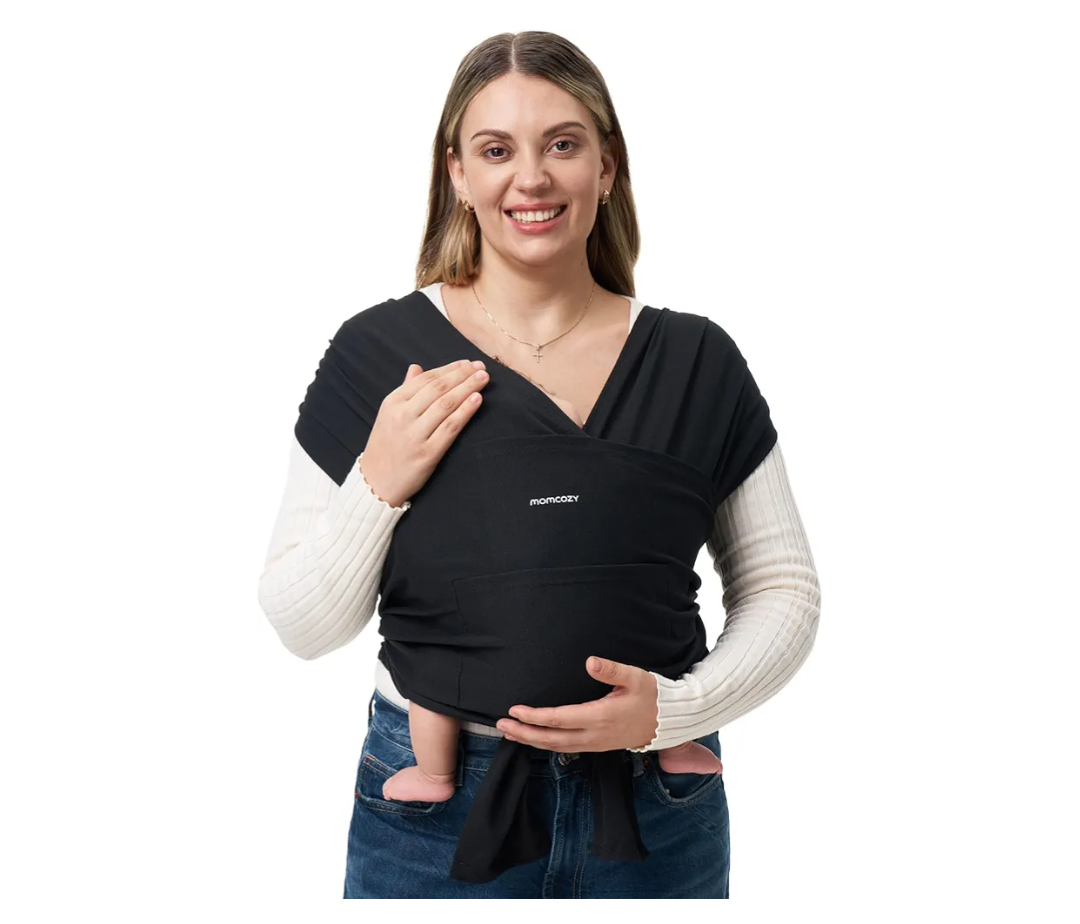 Momcozy Baby Wrap Carrier, Easy to Wear Infant Carrier Slings, Lightweight Hands Free Baby Sling, Adjustable Baby Carriers for Newborn to Toddler 8-35 lbs, Black