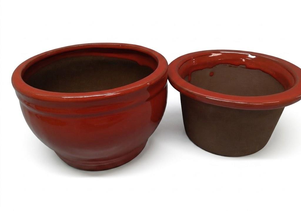 African Violet Pots, 8 Inch Self Watering Pots, Easy Plant Self Watering Pot, Ceramic Plant Pot with Absorbent Inner Pot for Flowers, Flower Pot Indoor - Brown Red