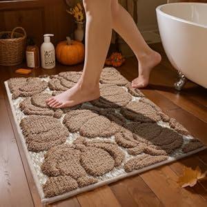 Luxury Fall Autumn Pink Pumpkin Bathroom Mat, 20"x32" Extra Soft and Absorbent Microfiber Bath Rug, Non-Slip TPR Back, Plush Shaggy Bath Carpet for Floor (1'8" x 2'8" (Rectangular))