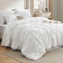 Bedsure Queen Comforter Set White - Bed in a Bag Queen Size 7 Pieces, GentleSoft Pintuck Bed Set Gift for Family, Pinch Pleat White Comforter with Sheets, Pillowcases & Shams