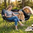 FAIR WIND Oversized Fully Padded Camping Chair Folding Loveseat Camping Couch Double Duo Chair Heavy Duty Quad Fold Arm Chair with Cup Hold - Supports 650 LBS Black