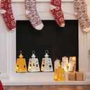 DECORKEY Christmas Lanterns Decorations Outdoor&Indoor, 4PCS Decorative Candle Holder Set with Christmas Tree, Snowman, Reindeer, Santa Claus Openwork Patterns, Hanging&Tabletop Decor (No Glass) (Golden *2+silver *2)