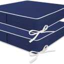 Patio Chair Cushion 20x20x4 Inch Outdoor Waterproof Seat Cushions Indoor Double Piping Durable Comfortable Square Dining Chair Pads Blue with Zipper Chair Pad, Set of 2