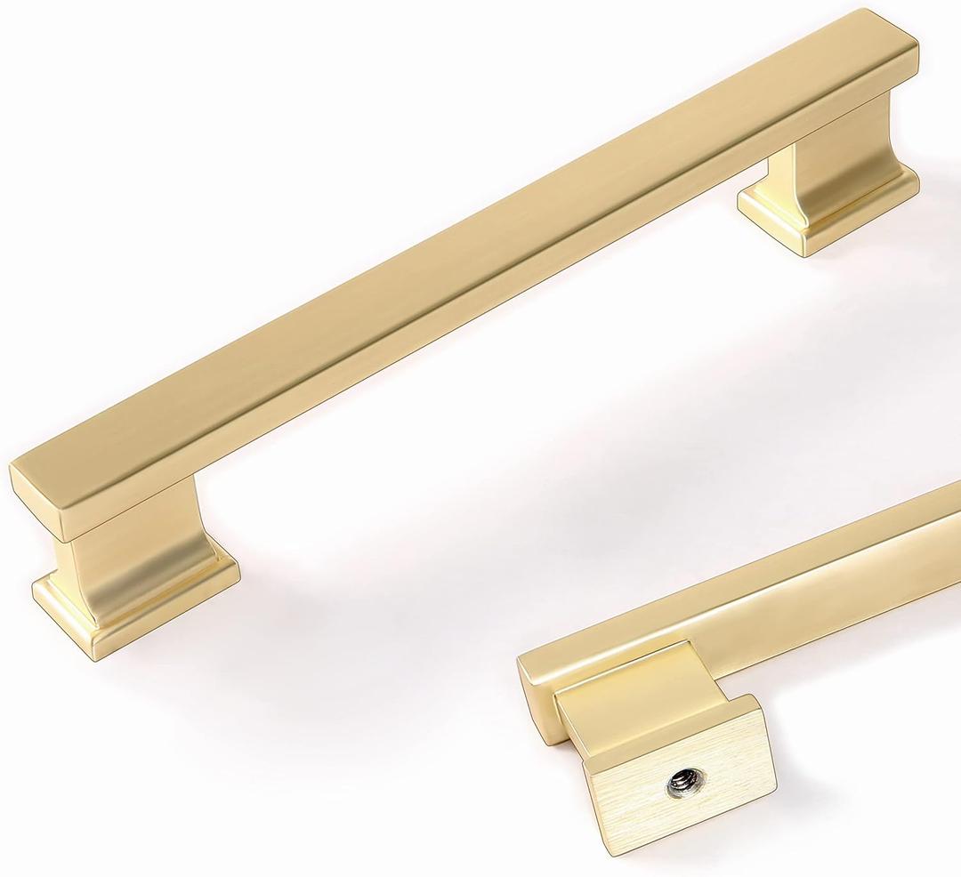 COTYKILEY 7 Pack 5 Inch(128mm) Brushed Brass Cabinet Handles Gold Kitchen Cabinet Pulls Cabinet Door Handles Kitchen Cabinet Hardware Cupboard Drawer Pulls Dresser Handles