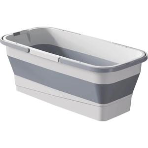 Foldable Mop Bucket with Dual Handles, Rectangular Collapsible Bucket, for House Cleaning, Camping & RV Use (19 L (5.1 Gallons), White Grey)