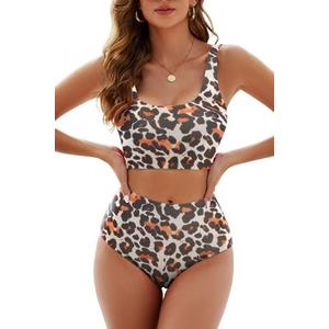 Adisputent Womens High Waisted Bikini Color Block Swimwear Bandeau Top Sports Style Scoop Crop Swimsuit 2 Piece Bathing Suits XL