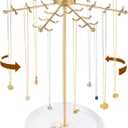 Rotating Necklace Holder Jewelry Stand, Gold Necklace Organizer Display with 48 W-shaped Hooks,Jewelry Organizer for Necklaces Earrings Rings Storage Tree, Presents for Women