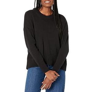 Daily Ritual Women's Boxy Crewneck Sweater, Large, Black 