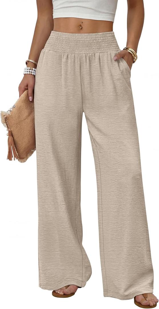 Sampeel Wide Leg Pants Woman High Waist Trousers with Pockets Casual Lounge, Size XL