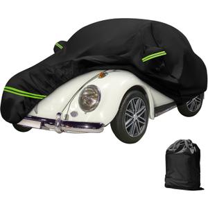 Car Covers for Beetle Bug Sedan 2-Door 1960-1980 Waterproof All Weather Full Car Cover 210D with Door Zipper & Windproof Bands for Snow Rain Dust Hail Protection Black