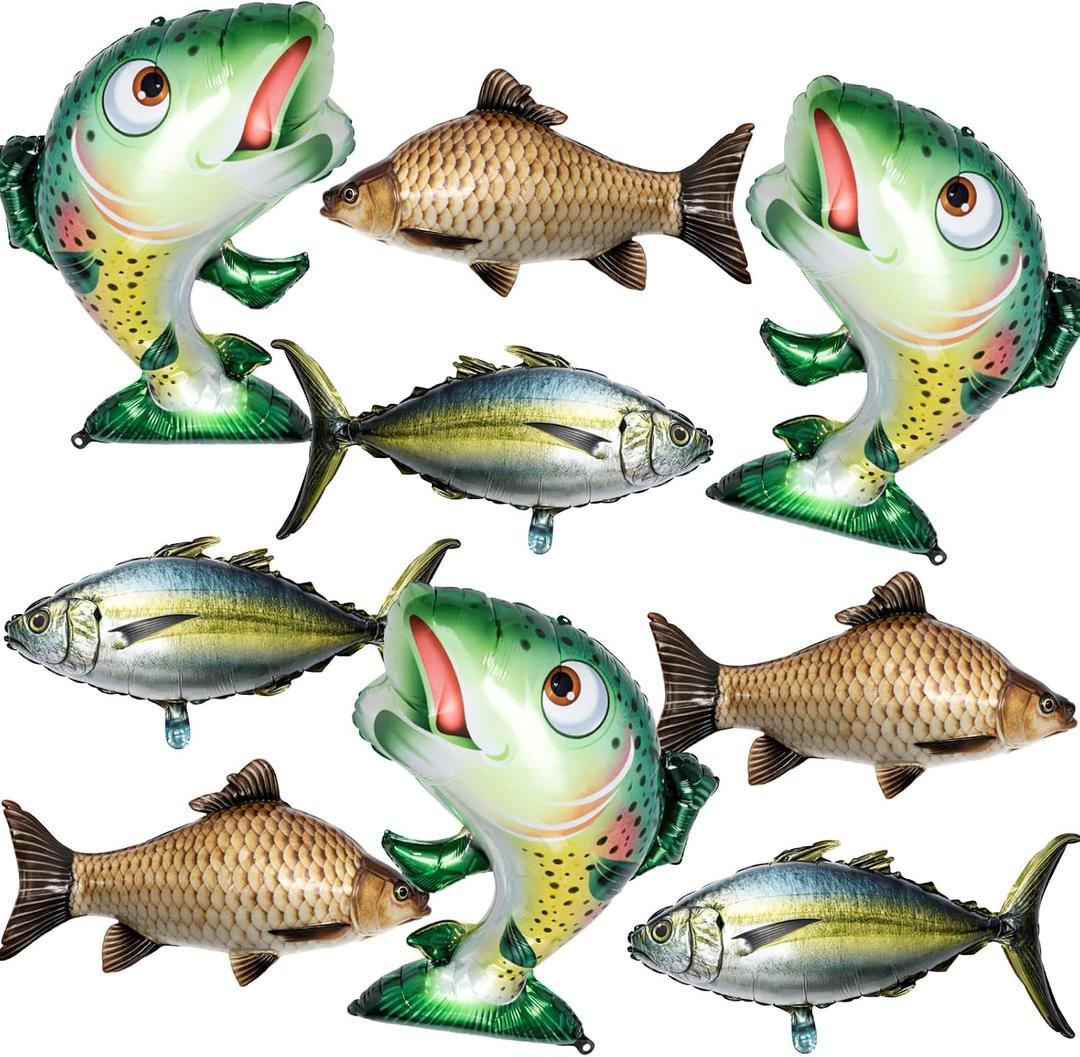 Blueweenly 9 Pcs 33 Inch Fish Balloons Gone Fishing Baby Shower Party Decorations Fish Balloons Themed Party Decor for Let's Go Fishing Theme Birthday Supplies (Carp Tuna Salmon)