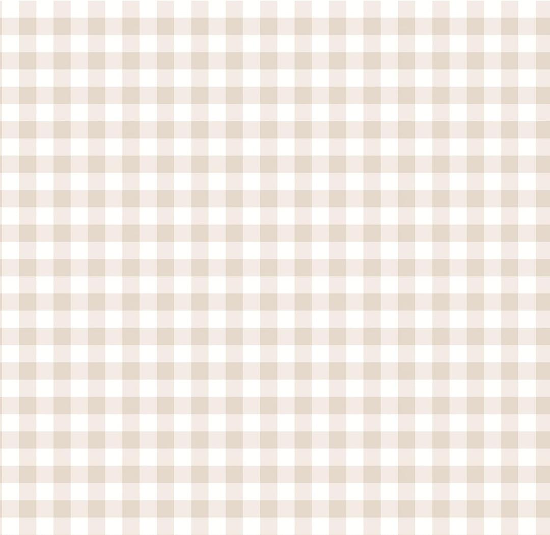 Plaid Peel and Stick Wallpaper – Beige Boho Checkered Contact Paper, Removable Vinyl Self-Adhesive Plaid Wallpaper for Bedroom, Nursery, Study Room, Living Room, 17.7''x197''