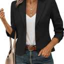 FOLUNSI Women's Business Casual Cropped Blazer Lapel Collar Long Sleeve Work Office Suit Jacket with Fully Lined (Large, Black)
