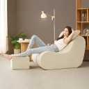 Hansleep Bean Bag Chair for Adults, High-Density Foam Reading Chair with Ottoman, Cozy Beanbag Sofa Chair with Waist Support for Living Room, Bedroom, Beige