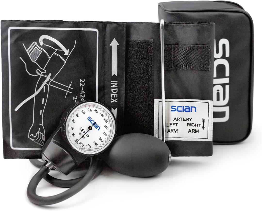 SCIAN Aneroid Sphygmomanometer - Manual Blood Pressure Cuff with D-Ring Universal Cuff 10-16"", Carrying Bag for Nurse Doctor Senior Adult(Black, Stethoscope Not Included), Large