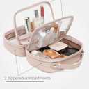 Clear Cosmetic Bag Double Layer 4 Compartments Travel Toiletry Bag Clear Makeup Bag Case with Zipper Transparent Travel Bag for Toiletries, Gift for Women Girls (Taupe, Small)