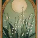 Framed Vintage Lily of the Valley Wall Art, Moody Boho Floral Moon Pictures Wall Decor, Mystical Emerald Green Botanical Paintings Canvas Prints Art Nouveau Home Decor for Living Room Bedroom 16x24in