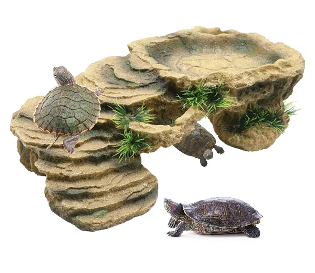 PINVNBY Turtle Basking Platform,Tortoise Resin Dock Resting Rock Reptile Habitat Ornament Hiding Cave Floating Ledge Aquarium Decoration for Bearded Dragons,Lizard,Newts,Frogs