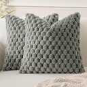 MIULEE Grey Faux Fur Decorative Throw Pillow Covers 16x16 Inch Set of 2 Super Soft Cozy Plush Cushion Cases Luxury Fluffy Pillowcases for Sofa Couch Bed Living Room