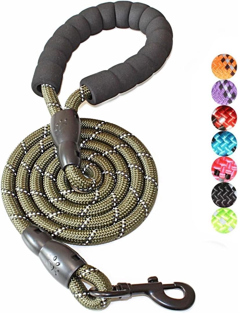 BAAPET 2/4/5/6 FT Dog Leash with Comfortable Padded Handle and Highly Reflective Threads for Small Medium and Large Dogs (5FT-1/2'', Olive Green) (1/2'' x 5 FT (18~120 lbs.))