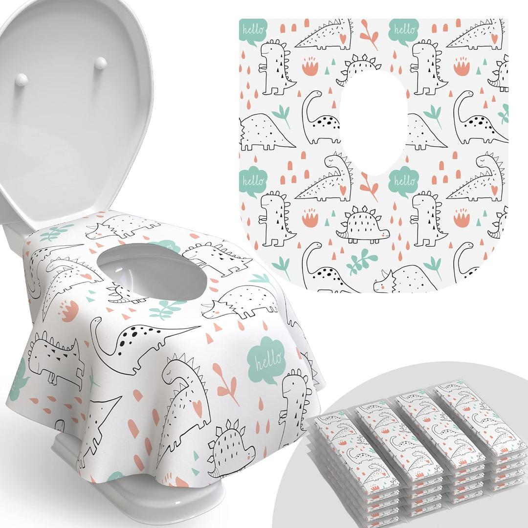 Relyo Disposable Toilet Seat Cover for Travel  20 Pack with Covers Wrapped in Sets of 2, Non-Flushable Liners, Fits Most Seats  Kids, Toddlers, Adults (Dinosaurs, 20)