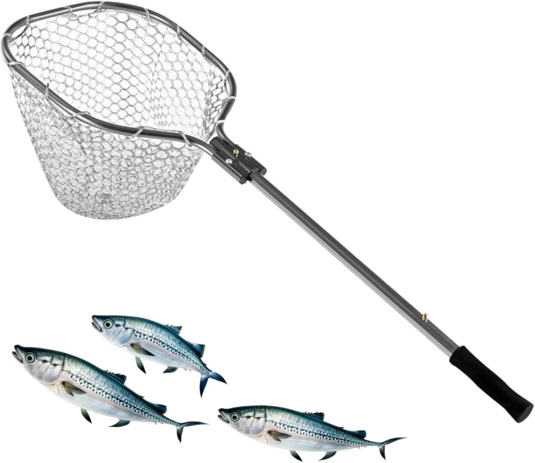 Floating Fishing Net for Steelhead, Salmon, Fly, Kayak, Catfish, Bass, Trout Fishing, Rubber Coated Landing Net with Fixed or Telescoping Pole Handle, Small