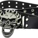 Men And Women Metal Skull Head Leather Buckle Belt Waist Band Jeans Decorative Punk Belt Waist Chain Belt