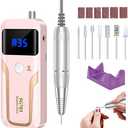 MOCOWIND Portable Nail Drill Professional 35000 RPM, Rechargeable Electric Nail File Machine Cordless E-File for Acrylic Gel Polishing Removing with Bits Kit for Manicure Salon Home, Pink