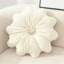 Flower Pillow Cushion Round Decorative Throw Pillow 15.7 Velvet Flower Shaped Pillow for Sofa Couch Vanity Chair Bed (White)