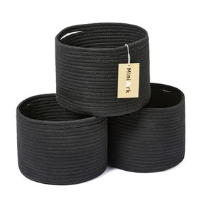 MiniArk Small Basket for Organizing | Cube Shelf Closet Storage Baskets | 9.7×9.7×7.1” | Woven Rope Gift Basket | Nursery | Round 3 Packs Black