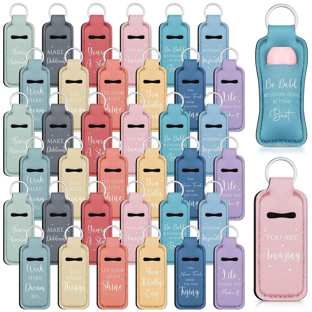 36 Pcs Lip Gloss Bulk Lipstick Holder Keychain Inspirational Lip Gloss Pouch Portable Holder for Women Graduation Employee Appreciation Gifts(Inspirational)