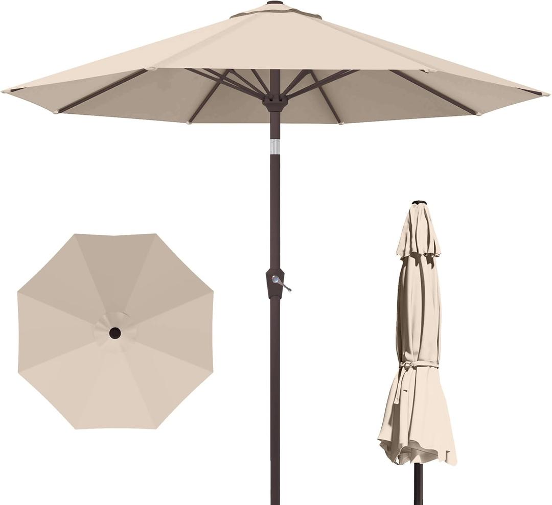 PatioKingdom 10FT Patio Umbrella with Push Button Tilt and Crank, Outdoor Market Umbrella with 8 Fiberglass Ribs, UV Protection Table Umbrella for Pool,Backyard,Garden,Deck