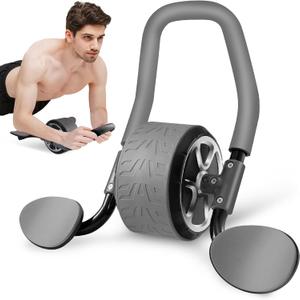 Ab Roller Wheel - Elbow Support Automatic Rebound Abdominal Wheel with Knee Mat, Ab Roller with Elbow Support for Abdominal & Core Strength Training, Plank Exercise Wheels for Abs Core Workout (Grey)