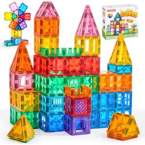 SYNCFUN 66PCS Magnetic Building Tiles, Toys for Toddler, 2D & 3D Magnet Tiles, Durable and Creative STEM Building Toys for Kids Aged 3-5 4-8, Educational Gift