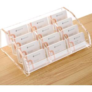 HeZone Business Card Holder Display for Desk Muitiple, Clear Acrylic Business card Stand Rack for Women and Men 12 slots 4Tier, Organize 600 cards (12 Slots