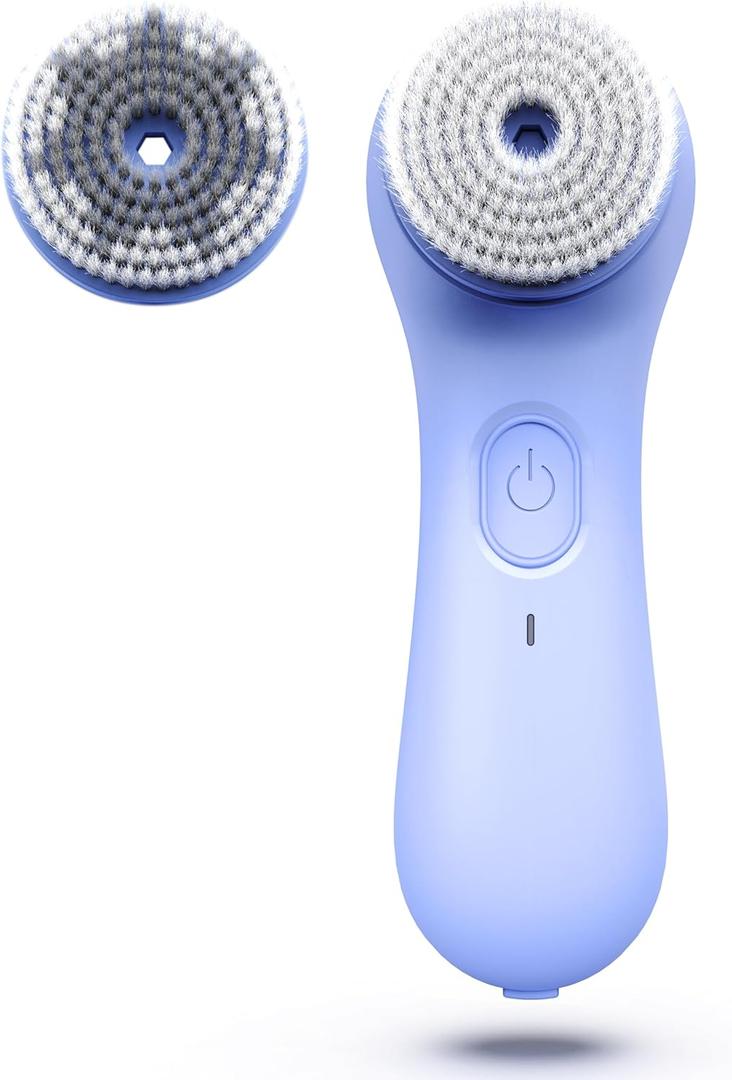 NgraCoola Face Scrubber Exfoliator, Rotating Facial Cleansing Brush for Men & Women, Rechargeable Waterproof, Electric Spin Face Scrub Brush with 2 Heads for Gentle Exfoliating & Deep Cleansing (Light Blue)
